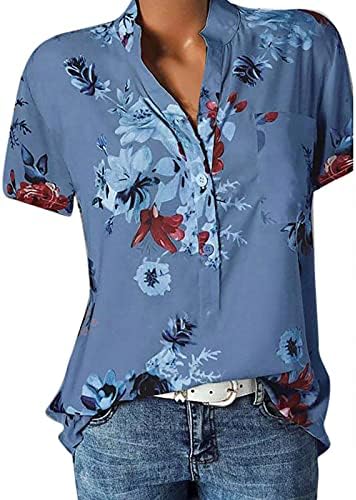 Дамска Риза с Копчета, Памучни Блузи с Къс ръкав и Цветна Принтом, Летни Блузи за Жени, Модни Риза Blusas De Moda