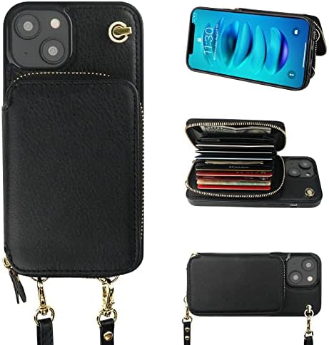 Калъф за носене в чантата си Bocasal по рамото за iPhone 14, Кожен калъф-чантата с RFID заключване и държач за карти,