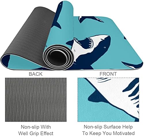 Дебел нескользящий постелката за йога и фитнес 1/4 с принтом под формата на акули Син цвят за практикуване на Йога,