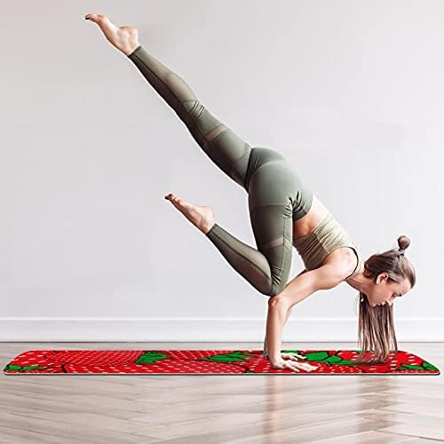 Дебел нескользящий постелката за йога и фитнес 1/4 с Клубнично-Червен принтом за практикуване на Йога, Пилатес и фитнес на пода (61x183 см)