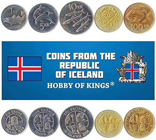 7 Монети от Исландия | Колекция Icelander Coin Set 1 Эйрир 2 5 10 25 Аурар 1 2 Крон | В обращение 1922-1942 | Монограм на крал Кристиан X