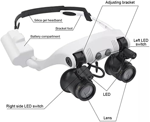 WPYYI Шлемная Лупа с осветление 4 увеличение, Бинокулярна Очила без помощта на ръцете за ремонт и бижута (Цвят:
