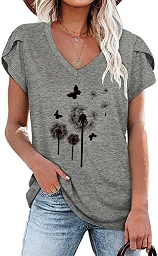 Блуза, Тениска за Жени Лято Есен с Къс Ръкав 2023 Облекло Модерен Памук V Образно Деколте Графичен Обяд Топ V3 V3