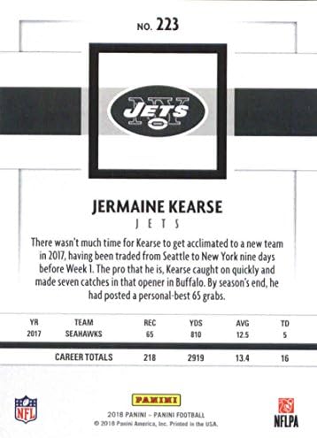 2018 Панини Футбол NFL #223 Официалната търговска картичка Джермейна Керса на Ню Йорк Джетс