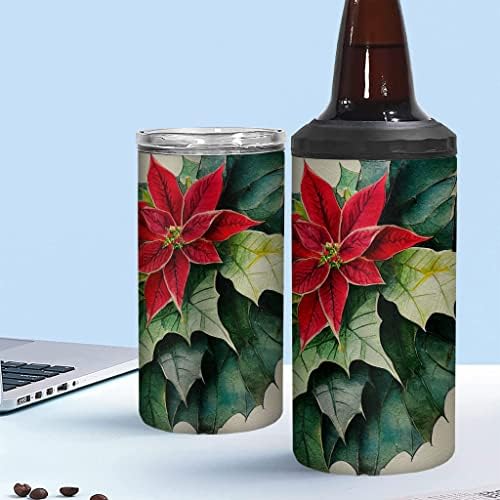 Охладител за тънки кутии с коледен дизайн на Охладител за консерви с Пуансеттией - Тематични Охладител за тънки