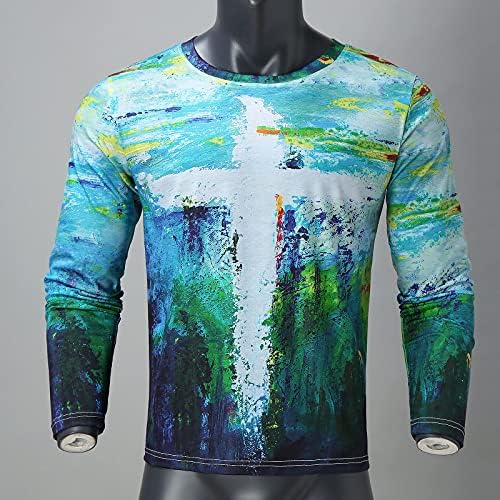 BEUU Мъжки Реколта Живопис с маслени Бои Вярата на Исус на Кръста Ежедневни Тениска Пуловер с кръгло деколте и Равенство-Боя