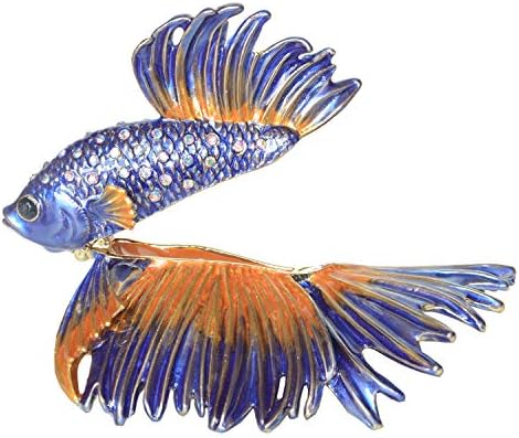 Jiaheyou Crowntail Бета Риба Ключодържател Ковчежета за Бижута и Организатор на Морското Бижу Подарък Метална Маса