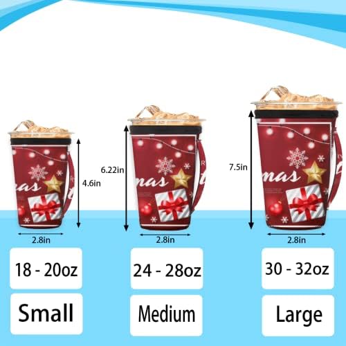 Коледна Картичка Red Snowflakes за многократна употреба Кафе ръкав С лед с дръжка От Неопрен За Напитки, кафе лате, Чай, Напитки, Бира (Малки 18-20 грама)