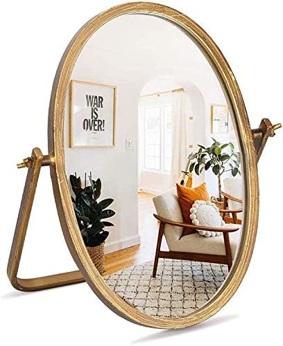 Декор на настолен огледала Geloo Vanity Desk-Овално Огледало за грим с Възможност за завъртане на 360 °, Огледало