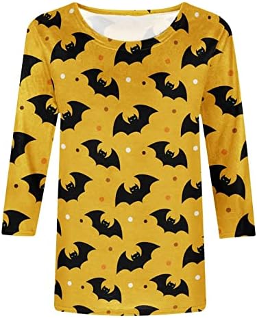 Дамски Свободна Тениска с Модерен принтом на Хелоуин, Блуза, със средна дължина, с 3/4 ръкави, Всекидневни Пуловер