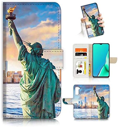 за Samsung S22 +, за Samsung Galaxy S22 Plus, Дизайнерски Калъф-портфейл с панти капак за телефон, A24751 Статуята на Свободата 24751