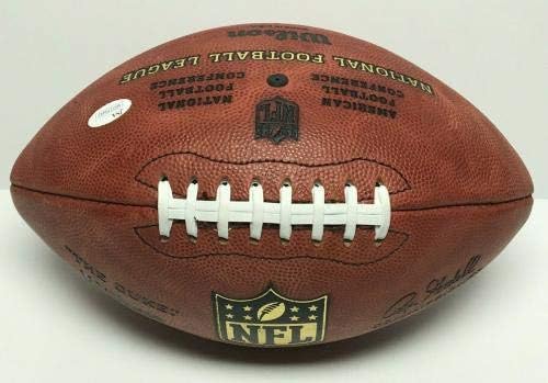 Майк Синглетари Подписа Истински топка за футбол NFL HOF 98/NFL DPOY/SB XX Champs JSA - Футболни топки с автографи