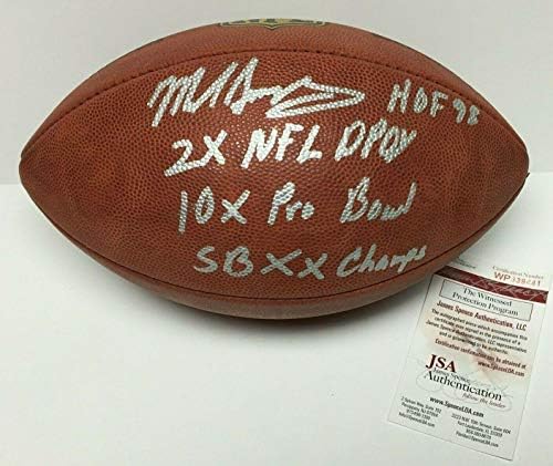 Футболна топка с автограф на Майк Синглетари HOF 98/NFL DPOY/SB XX Champs JSA WP339441 - Футболни топки с автографи